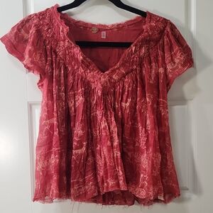 NWT Free People Padma Printed Top Red -SMALL